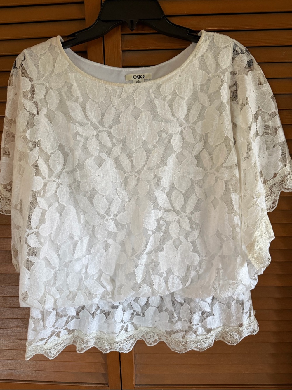 Cato White Floral Lace Overlay Blouse